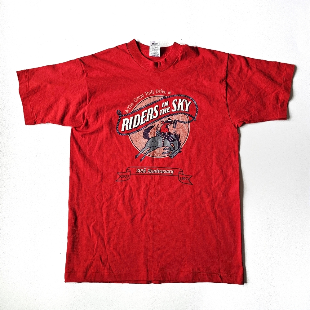 Vintage 1997 Riders in the Sky Cowboy T-Shirt Red Fruit of the Loom USA L Wester